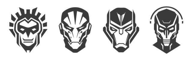 set of black design of robot heads vector