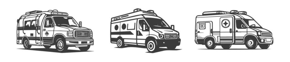 black set of ambulance cars vector