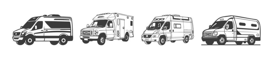 black set of ambulance cars vector