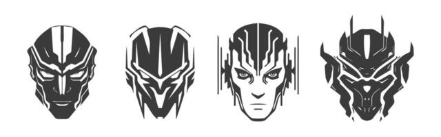 set of black design of robot heads vector