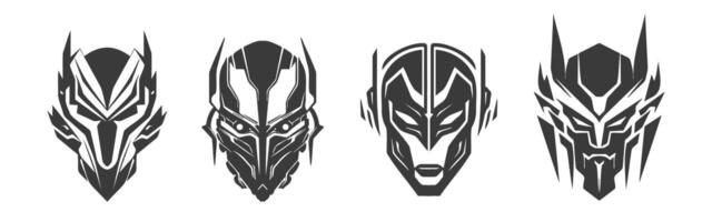 set of black design of robot heads vector