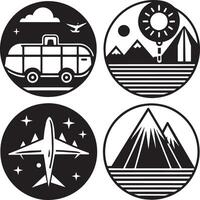 Set of travel icons in black and white colors. illustration. vector