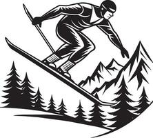 a drawing of a skier on a white background with a black and white image of a skier wearing a helmet. vector