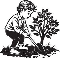 niño planta un árbol ilustración aislado en blanco antecedentes vector