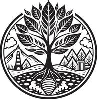 ecology and environment logo black and white illustration vector