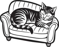 linda gato dormido en el sofá. ilustración vector