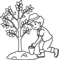 niño plantando un árbol aislado en blanco antecedentes vector