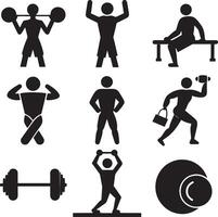 set of fitness wellness icon illustration on white background vector