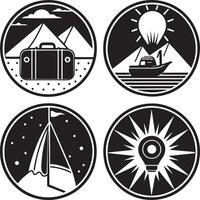 Set of travel icons in black and white colors. illustration. vector