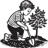 child plant a tree illustration isolated on white background vector