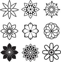 set of flowers outline illustration on white background vector