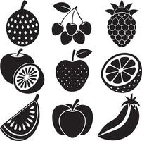 set of fruits and berries illustration isolated white background vector