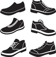 set of shoes silhouette illustration on white background vector