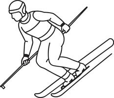 a drawing of a skier on a white background with a black and white image of a skier wearing a helmet. vector