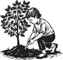 niño planta un árbol ilustración aislado en blanco antecedentes vector