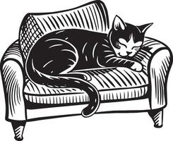 linda gato dormido en el sofá. ilustración vector