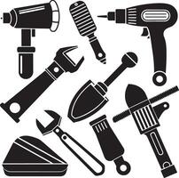 set of mechanical tools silhouettes illustration isolated on white background vector