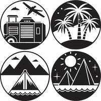 conjunto de viaje icono. negro y blanco ilustracion vector