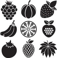 set of fruits and berries illustration isolated white background vector