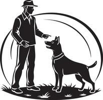 silhouette of a person with a dog isolated on white backgound vector