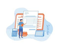 Payroll money statement and work salary payment balance concept. Financial wage calculation and job checkout analysis. Annual tax receipt and budget planning process. flat modern illustration vector