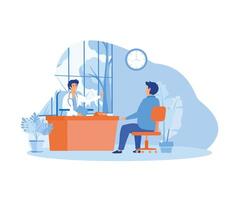 Man at the doctor's appointment. A smiling Man and male doctor sitting and talking at the table in the office. Interior of a consulting room with doctor and patient. flat modern illustration vector