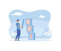 KPI, key performance indicator measurement to evaluate success or meet target, metric or data to review and improve business concept. flat modern illustration vector