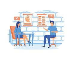 Male character at psychotherapist appointment. Psychologist talking to patient in cabinet. Health care, neurology and treatment concept. flat modern illustration vector