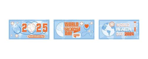 mundo salud día es un global salud conciencia día celebrado cada año en 7mo abril. mundo salud día mundo salud día 2024. bandera diseño con médico estetoscopio. conjunto plano moderno ilustración vector