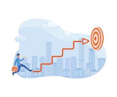 Businessman running up stairway to the target, Challenge, Trouble, obstacles, Path to the goal, Business concept growth to success. flat modern illustration vector