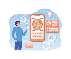 Face recognition system development online service or platform. Facial biometric authentication, identification. Mobile app. flat modern illustration vector