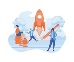 Startup launch new business concept for social media, start of business project. Young growing company, rocket launch into space. flat modern illustration vector