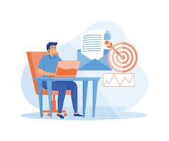 Email marketing, mailing service concept. Manager sending targeted email campaigns, newsletters. Internet marketer using a laptop. flat modern illustration vector