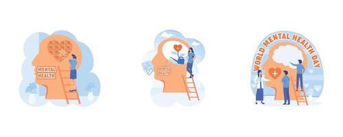 Mental health concept. World mental health day. Mental health medical treatment. Set flat modern illustration vector