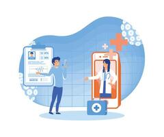 Online medical consultation and support services concept. Doctor videocalling on smartphone screen. Online healthcare and medical advise. flat modern illustration vector