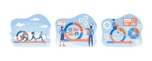 Agile development process with running IT developers team. Agile project management and Scrum task board. Agile project management abstract concept. Set flat modern illustration vector