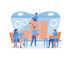 System administration, upkeeping, configuration of computer systems and networks concept. System administrators or sysadmins are servicing server racks. flat modern illustration vector