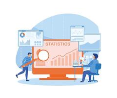 Statistical and Data analysis for business finance investment concept with business people team working on monitor graph dashboard. flat modern illustration vector