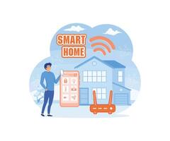 Smart home application, Program on smartphone for security camera, Electric appliance or device control, Home automation for monitoring or management in the buildings. flat modern illustration vector