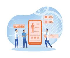Doctors examining a patient using a medical app on a smartphone, online medical consultation and technology concept. flat modern illustration vector