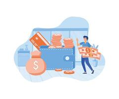 Salary Payment idea concept for, employee or workers are happy receive a monthly salary, people calculating money, active income. flat modern illustration vector