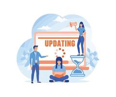 Software update or operating system. Updating progress bar. Installing app patch. Upgrade to keep the device up to date with added functionality in the new version. flat modern illustration vector