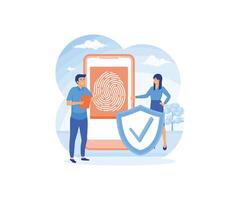 Biometric authentication concept. Privacy and recognition, Biometric access control, Fingerprint screening security system. flat modern illustration vector