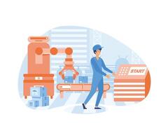 Engineer working with interactive interface. Smart industry, innovative manufacturing. flat modern illustration vector