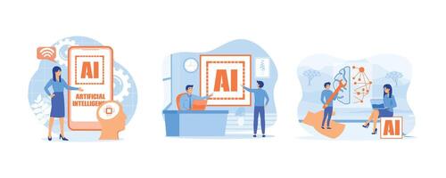 Artificial intelligence concept. Business team creating artificial intelligence. or artificial intelligence data algorithm concept. Set flat modern illustration vector