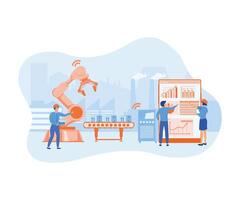 Smart Factory and working person using wireless technology to control. For workflow With clever device. flat modern illustration vector