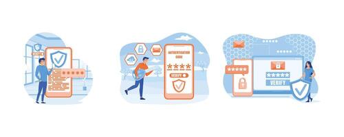 OTP authentication Secure Verification. One time password for secure transaction on digital payment. Transaction for mobile app on smartphone screen. Set flat modern illustration vector