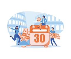 Salary Payment Concept, Showing a group of people celebrating salary payment day. flat modern illustration vector