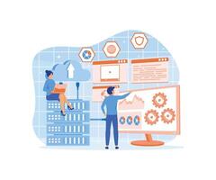 Hosting provider web design concept. Hosting engineers work scene. Website hosting service composition for social media promotional materials. flat modern illustration vector