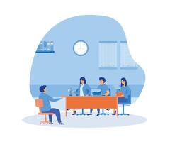 Woman during job interview and four elegant members of management. flat modern illustration vector